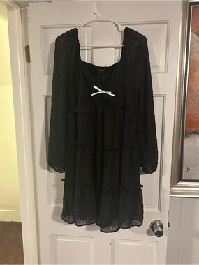 torrid Black Tiered Swiss Dot Babydoll Dress with Bow